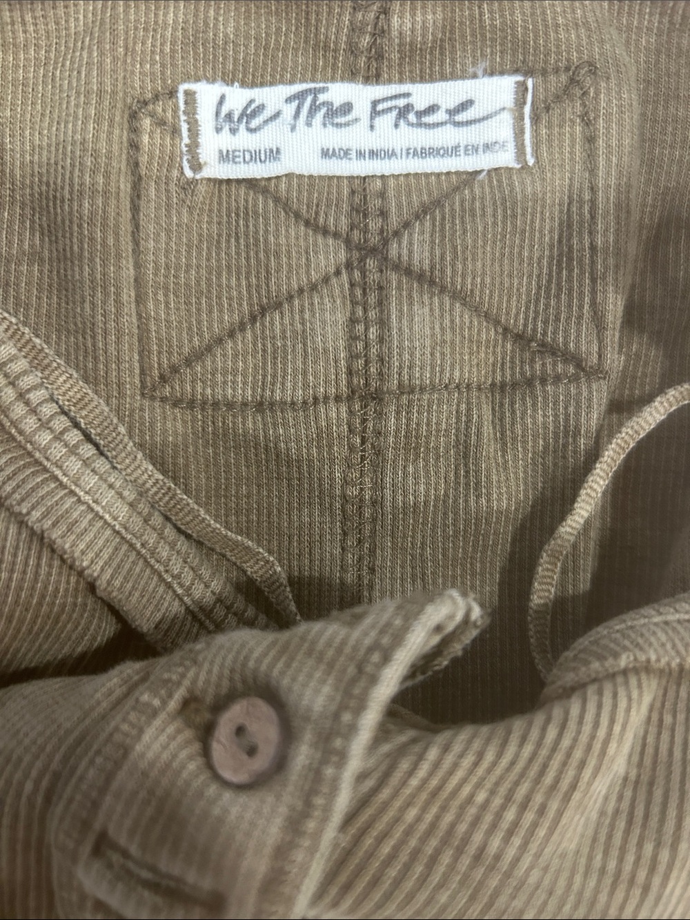 Free People Mareea Henley Top Womens M Olive Thermal Ribbed Boho heritage earthy - Picture 8 of 12